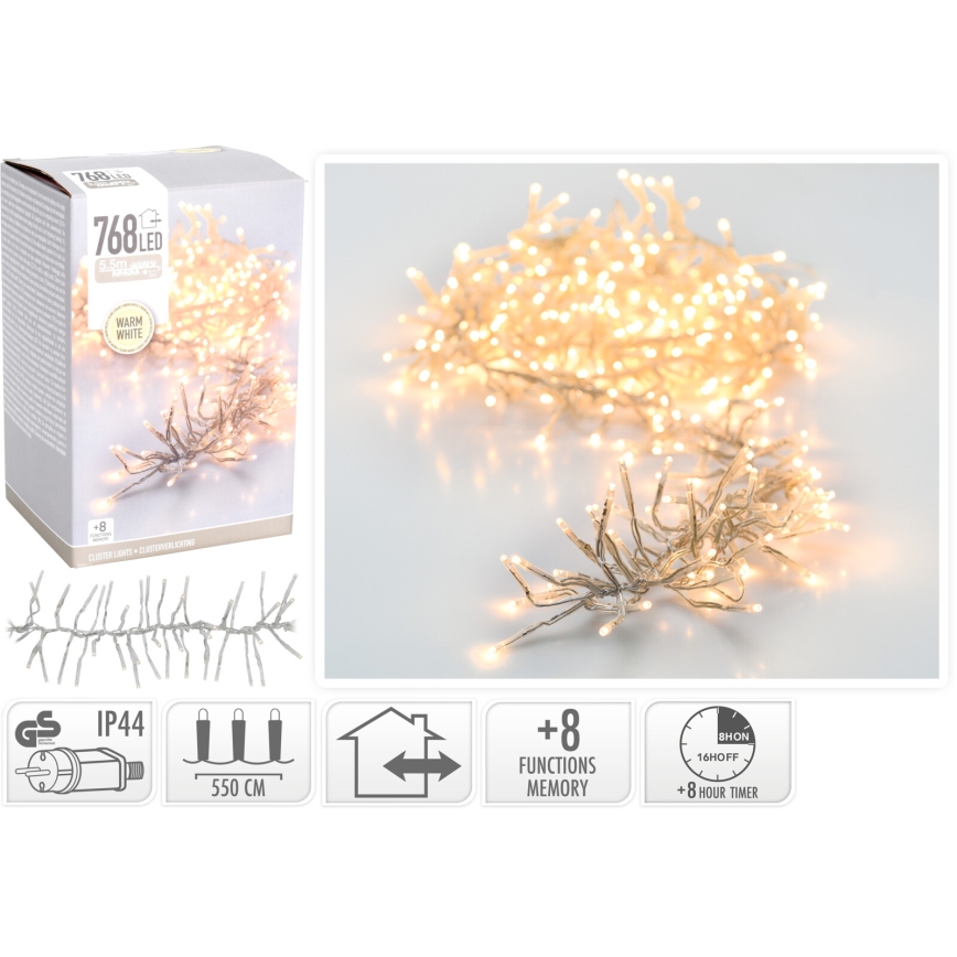 Catena luminosa LED da esterno per Natale 768xLED/230V/8 funzioni 8,5 m IP44 bianco caldo