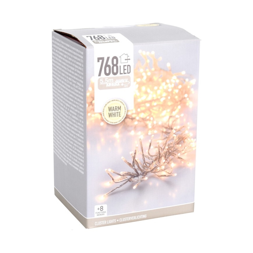 Catena luminosa LED da esterno per Natale 768xLED/230V/8 funzioni 8,5 m IP44 bianco caldo