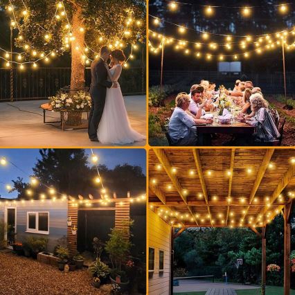 Catena luminosa LED decorativa dimmerabile per esterni 25xE12/1W/24/230V 17,5 m IP65 nero + telecomando