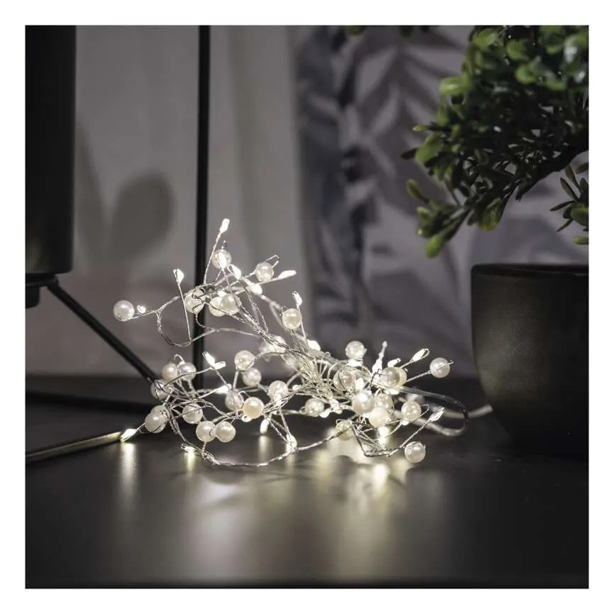 Catena luminosa LED natalizia, 40 LED, 1,5 m, alimentazione 3x AA, bianco caldo