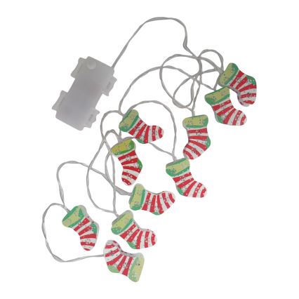 Catena luminosa LED natalizia da esterno 10xLED/2xAA 1,65 m IP44, bianco caldo, con calze natalizie