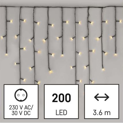 Catena luminosa LED natalizia da esterno 200 LED/8 modalità 8,6 m IP44 bianco caldo