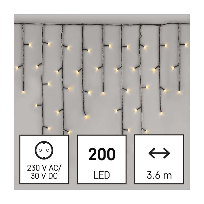 Catena luminosa LED natalizia da esterno 200 LED/8 modalità 8,6 m IP44 bianco caldo
