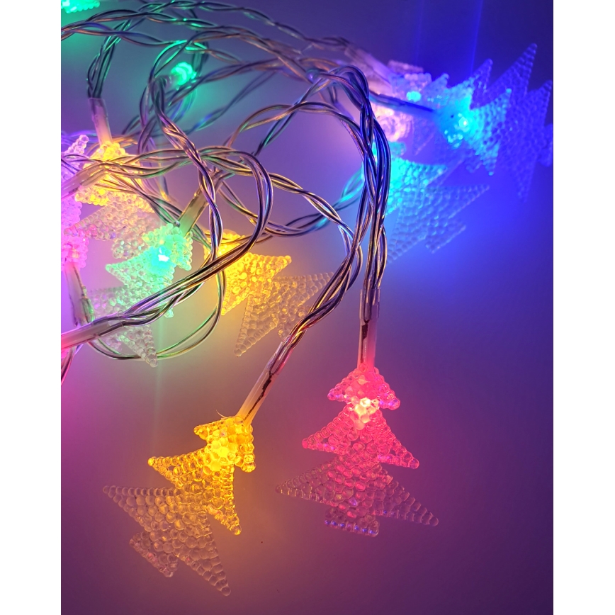 Catena luminosa LED natalizia da esterno 20xLED/2xAA, 2,2 m, IP44, multicolore, con alberelli