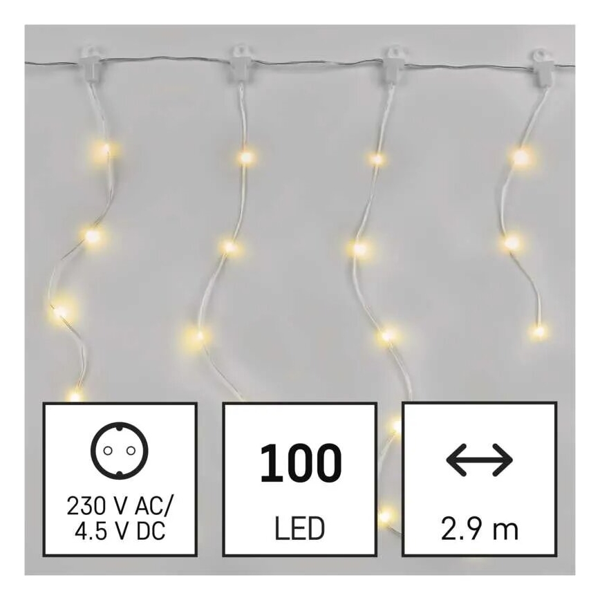 Catena luminosa LED per esterni 100 LED / 8 funzioni, 7,9 x 0,7 m, IP44, bianco caldo