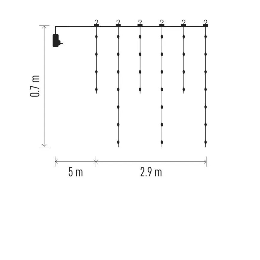 Catena luminosa LED per esterni 100 LED / 8 funzioni, 7,9 x 0,7 m, IP44, bianco caldo