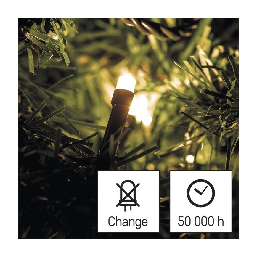 Catena luminosa LED per esterni, 120 LED (3xAA), 8,9 m, IP44, bianco caldo
