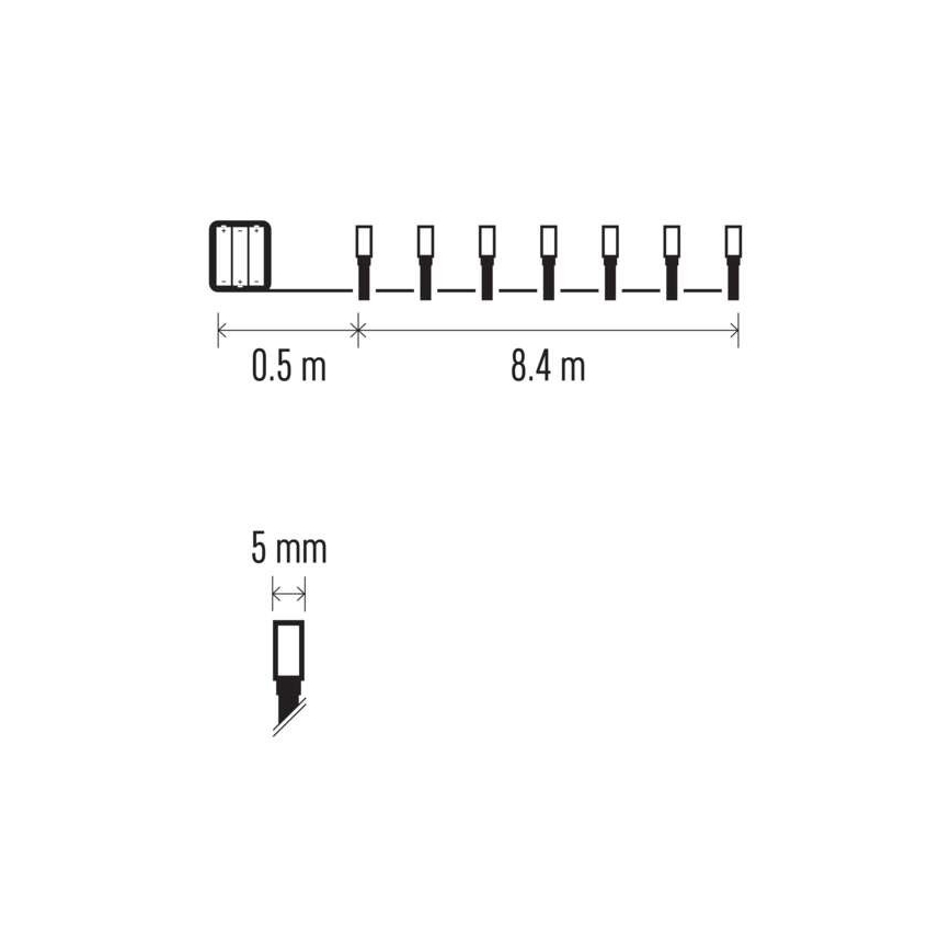 Catena luminosa LED per esterni, 120 LED (3xAA), 8,9 m, IP44, bianco caldo