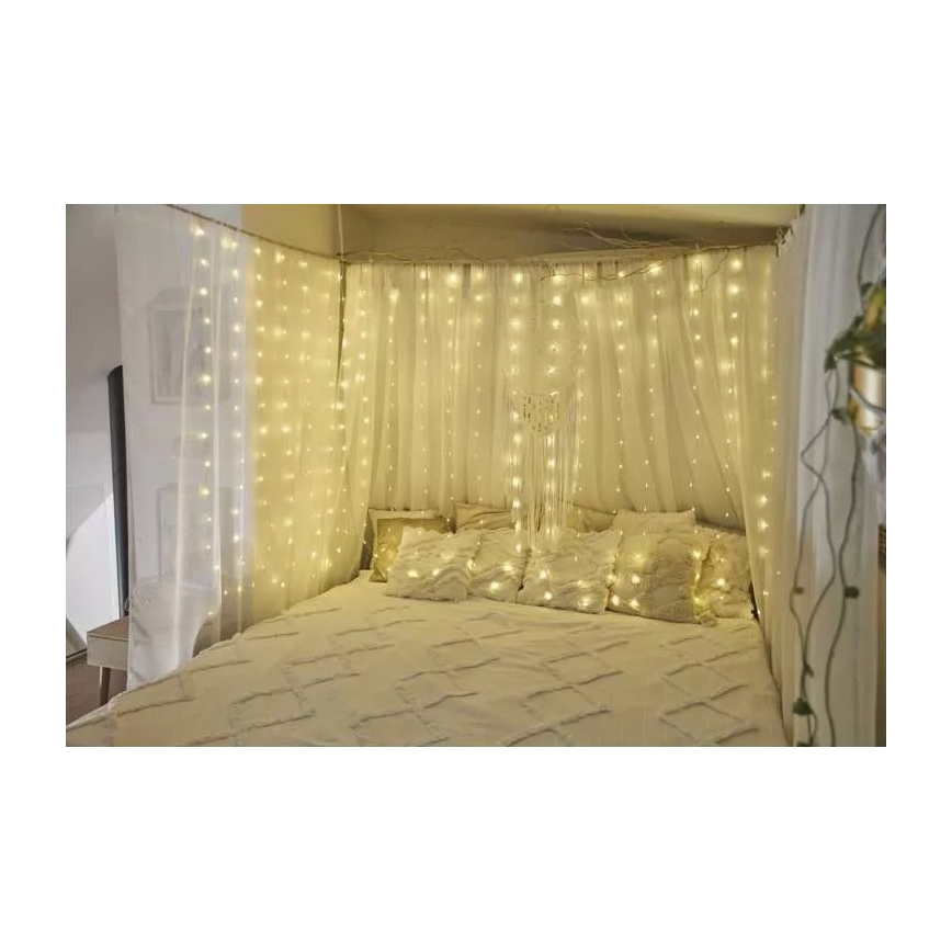 Catena luminosa LED per esterni 300xLED/8 funzioni 5,9 m IP44 bianco caldo