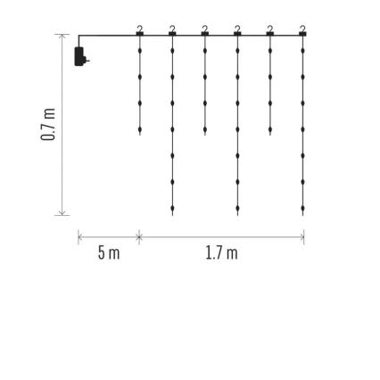 Catena luminosa LED per esterni 54 LED/8 funzioni 6,7 x 0,7 m IP44 bianco caldo