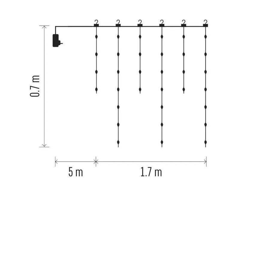 Catena luminosa LED per esterni 54 LED/8 funzioni 6,7 x 0,7 m IP44 bianco caldo