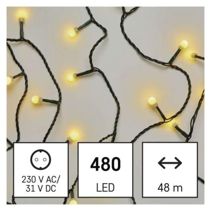 Catena luminosa natalizia 480 LED/8 funzioni 53 m IP44 bianco caldo