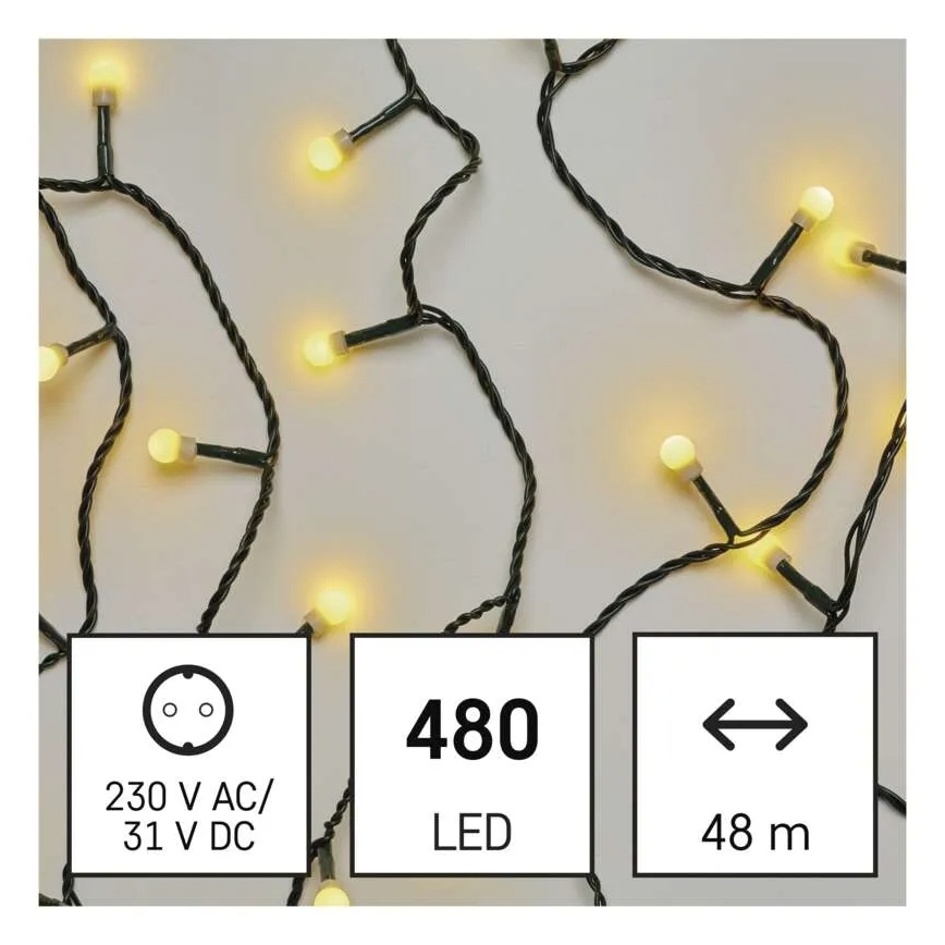 Catena luminosa natalizia 480 LED/8 funzioni 53 m IP44 bianco caldo