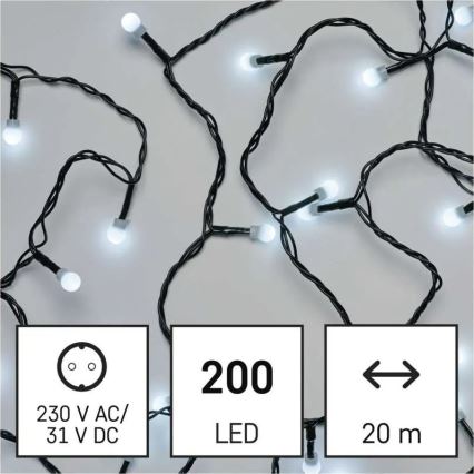 Catena luminosa natalizia a LED, 200 LED, 8 funzioni, 20 m, IP44, bianco freddo
