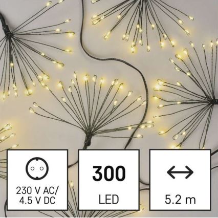 Catena luminosa natalizia a LED 300xLED 5,2+3 m bianco caldo