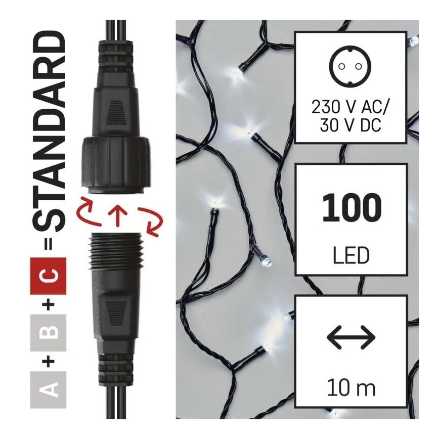 Catena luminosa natalizia a LED per esterni 100 LED/10 m IP44, bianco freddo
