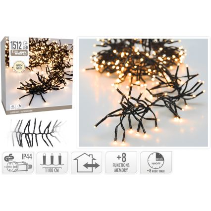 Catena luminosa natalizia da esterno 1512xLED/230V/8 funzioni 14 m IP44 bianco caldo
