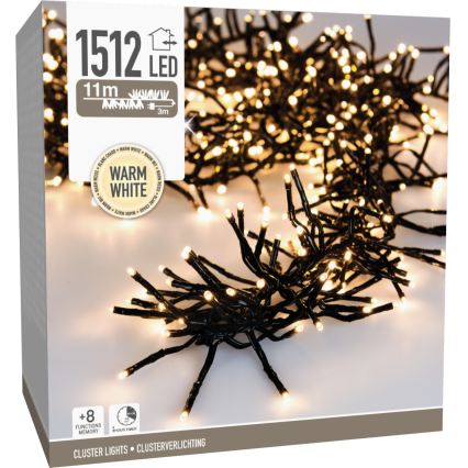 Catena luminosa natalizia da esterno 1512xLED/230V/8 funzioni 14 m IP44 bianco caldo