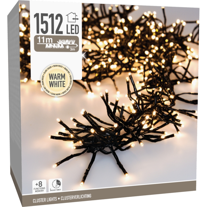 Catena luminosa natalizia da esterno 1512xLED/230V/8 funzioni 14 m IP44 bianco caldo