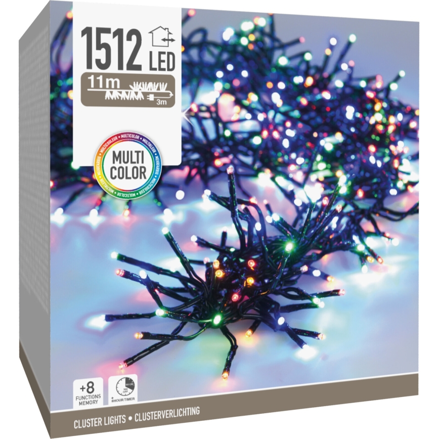 Catena luminosa natalizia da esterno 1512xLED/230V/8 funzioni 14 m IP44 multicolore