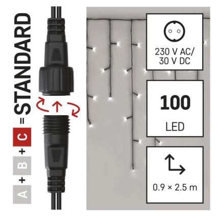 Catena luminosa natalizia da esterno a LED 100xLED/2,5x0,9m IP44 bianco freddo