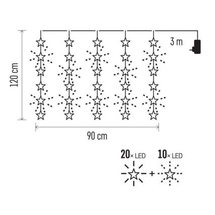 Catena luminosa natalizia da esterno a LED 30xLED/3,9m IP44 stelle