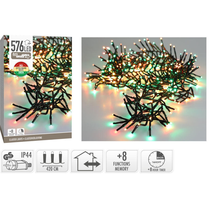 Catena luminosa natalizia da esterno a LED 576xLED/230V/8 funzioni 7,2 m IP44 multicolore
