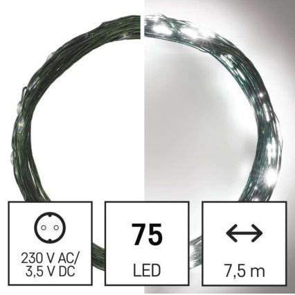 Catena luminosa natalizia da esterno LED 75xLED/12,5m IP44 bianco freddo