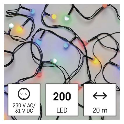 Catena luminosa natalizia LED 200xLED/8 funzioni 25m IP44 multicolore