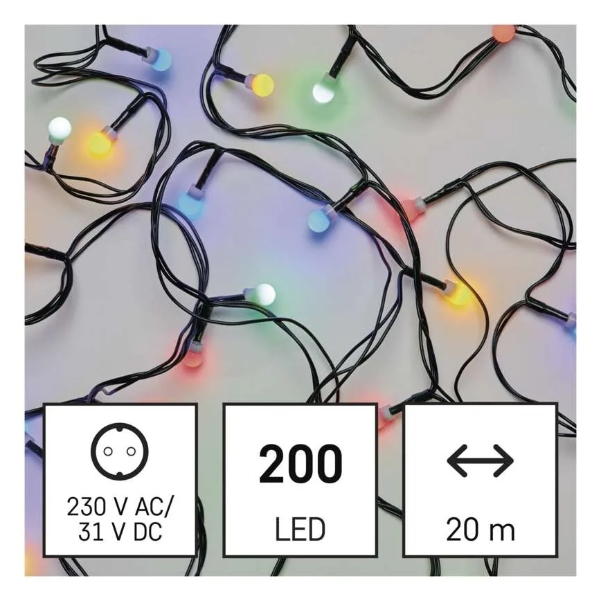 Catena luminosa natalizia LED 200xLED/8 funzioni 25m IP44 multicolore