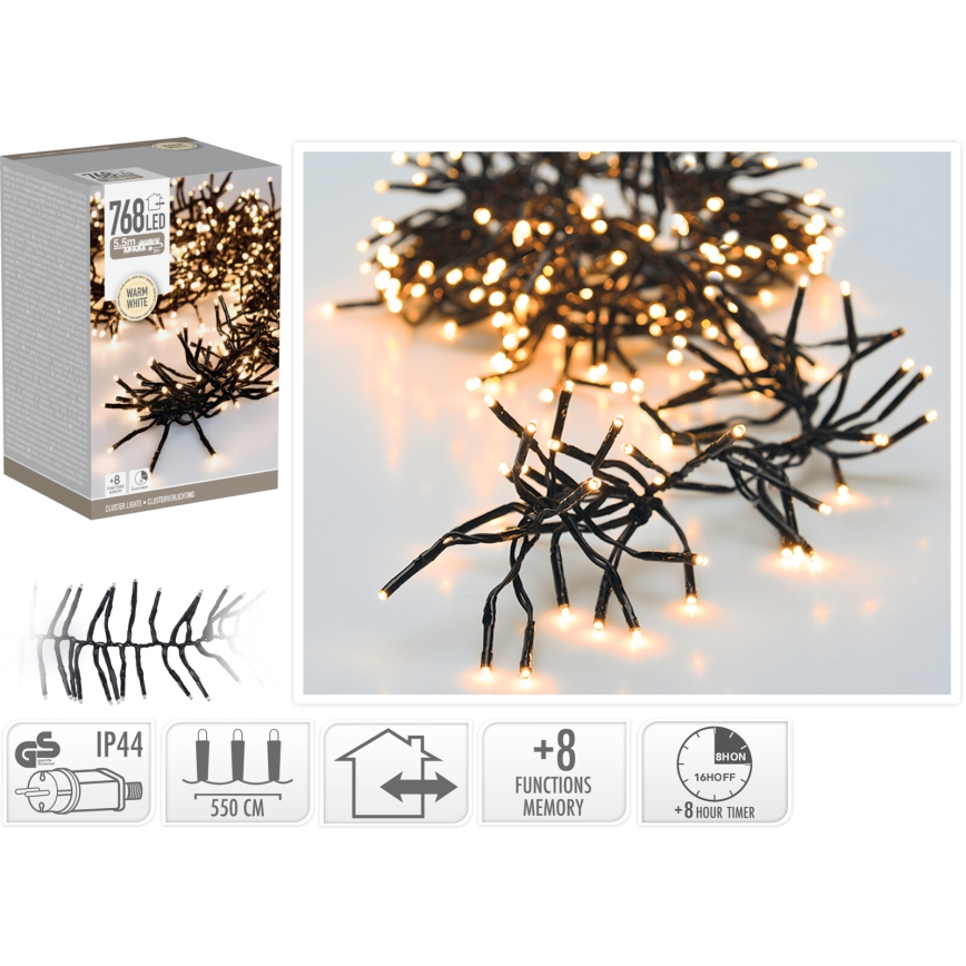 Catena luminosa natalizia LED da esterno 768xLED/230V/8 funzioni 8,5 m IP44 bianco caldo