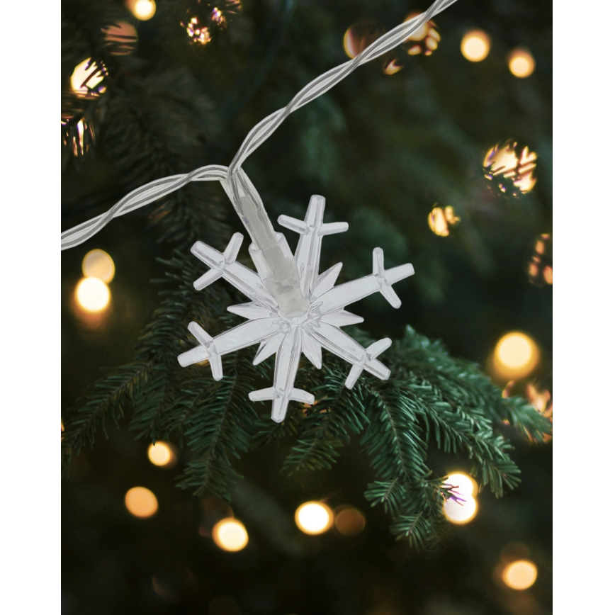 Catena luminosa natalizia LED per esterni 20xLED/2xAA 2,2 m IP44 bianco caldo a fiocchi di neve