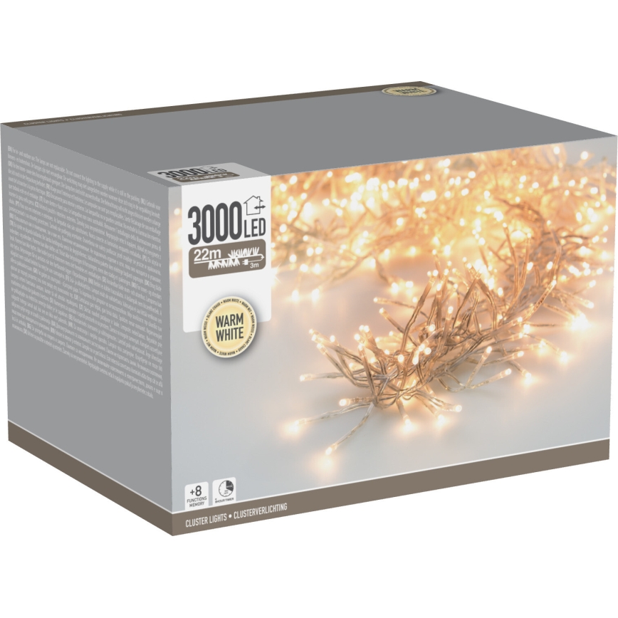 Catena luminosa natalizia LED per esterni 3000xLED/230V/8 funzioni 24,8 m IP44 bianco caldo