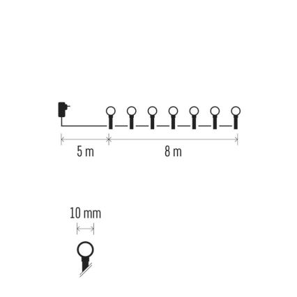 Catena luminosa natalizia per esterni 80 LED/8 funzioni 13 m multicolore IP44