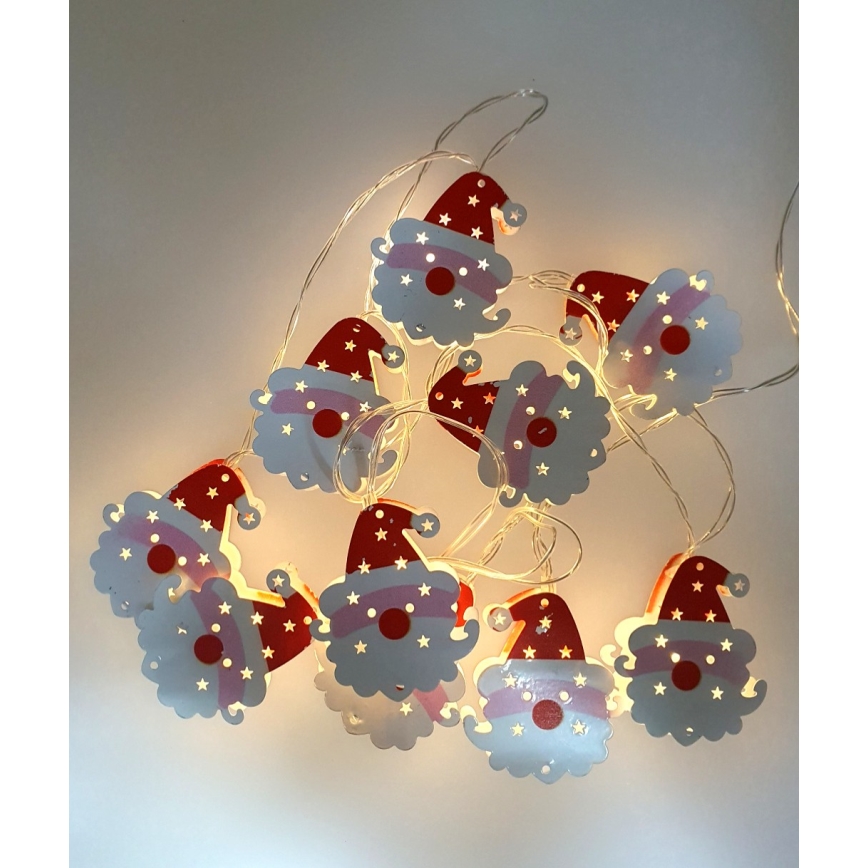 Catena luminosa natalizia per esterni a LED 10xLED/2xAA 1,65 m IP44 bianco caldo santa