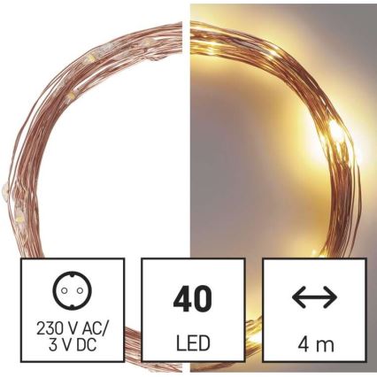 Catena luminosa natalizia per esterni LED 40xLED/9m IP44 bianco caldo