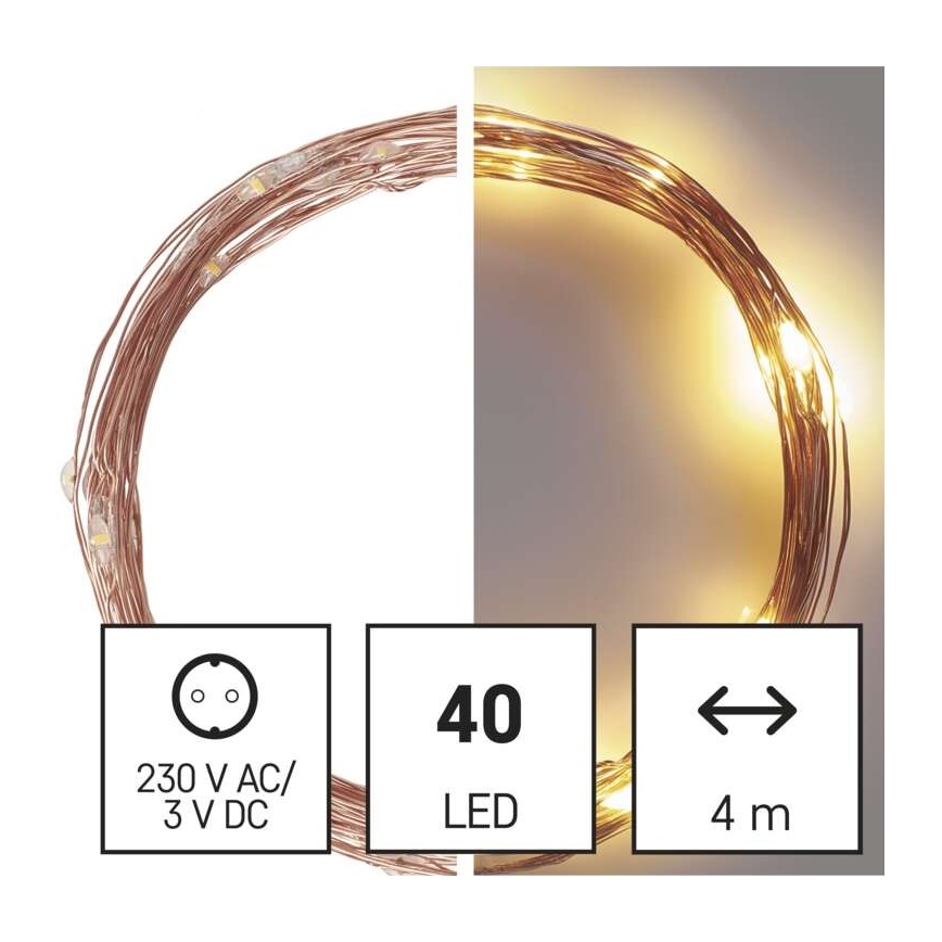 Catena luminosa natalizia per esterni LED 40xLED/9m IP44 bianco caldo
