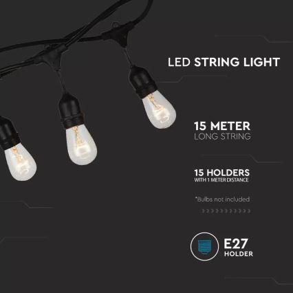 Catena luminosa per esterni STRING 15m 15xE27/25W/230V IP54