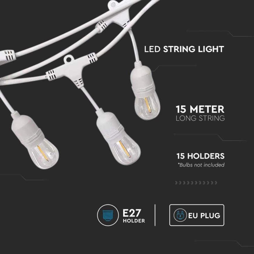 Catena luminosa per esterni STRING 15xE27/40W/230V 15m IP65
