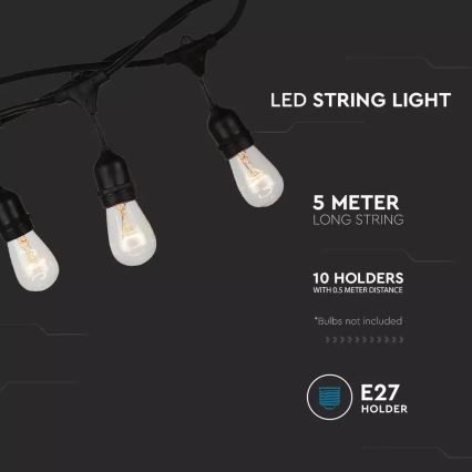 Catena luminosa per esterni STRING 5m 10xE27/40W/230V IP54