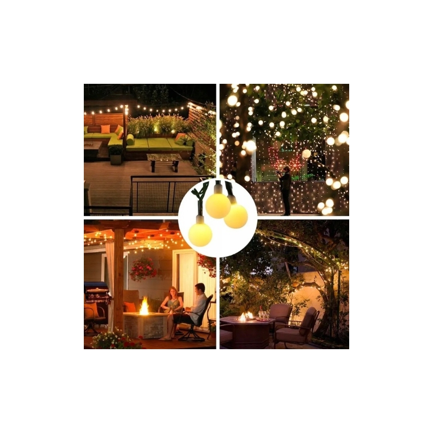 Catena luminosa solare 30x LED/8 funzioni 500 mAh 6,5 m IP67 bianco caldo