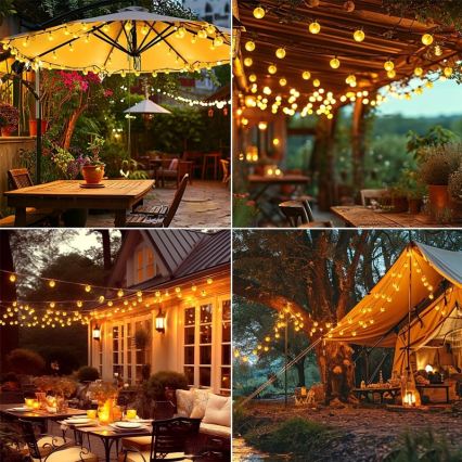 Catena luminosa solare a LED, 50 LED, 8 funzioni, 500 mAh, 9,5 m, IP67, bianco caldo