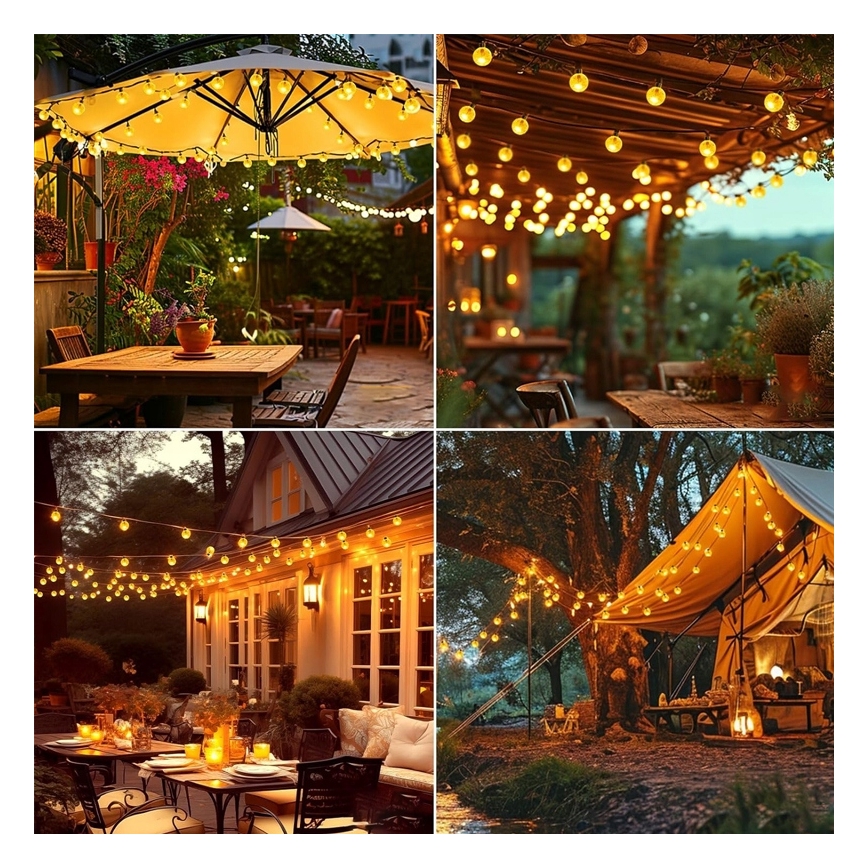 Catena luminosa solare a LED, 50 LED, 8 funzioni, 500 mAh, 9,5 m, IP67, bianco caldo