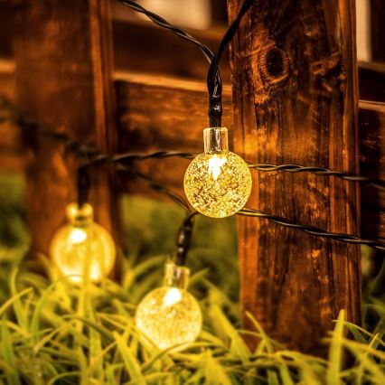 Catena luminosa solare a LED, 50 LED, 8 funzioni, 500 mAh, 9,5 m, IP67, bianco caldo