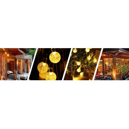 Catena luminosa solare a LED, 50 LED, 8 funzioni, 500 mAh, 9,5 m, IP67, bianco caldo