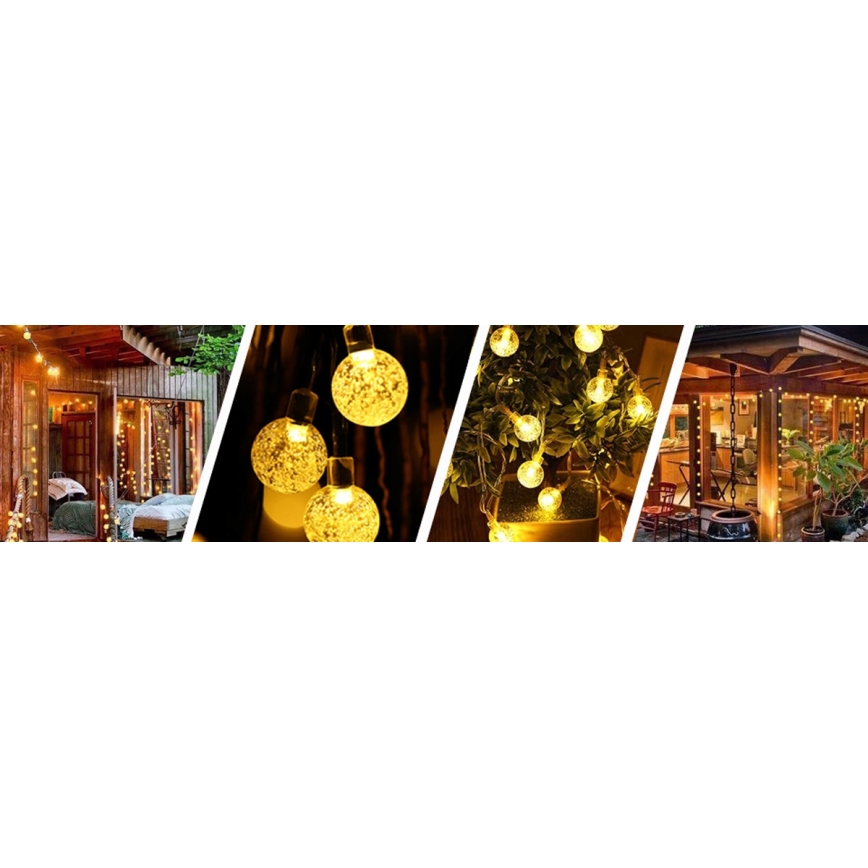 Catena luminosa solare a LED, 50 LED, 8 funzioni, 500 mAh, 9,5 m, IP67, bianco caldo