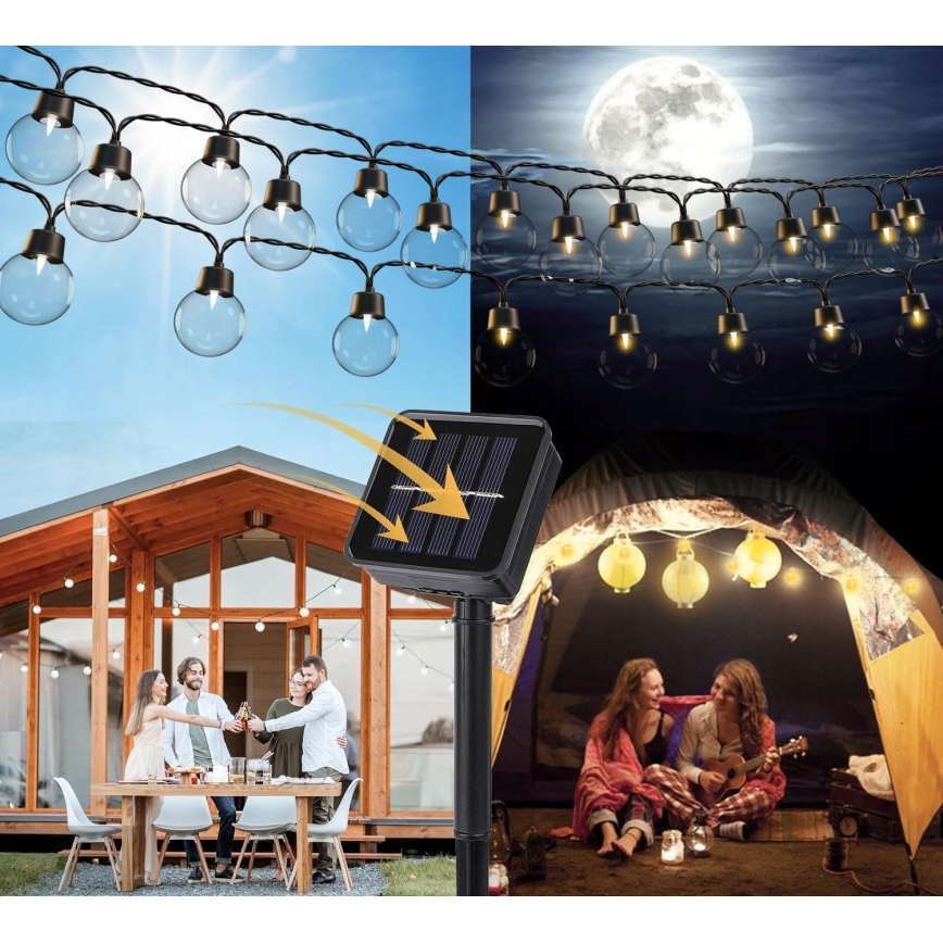 Catena luminosa solare decorativa 30xLED/8 funzioni 500 mAh 10,6 m IP67 bianco caldo