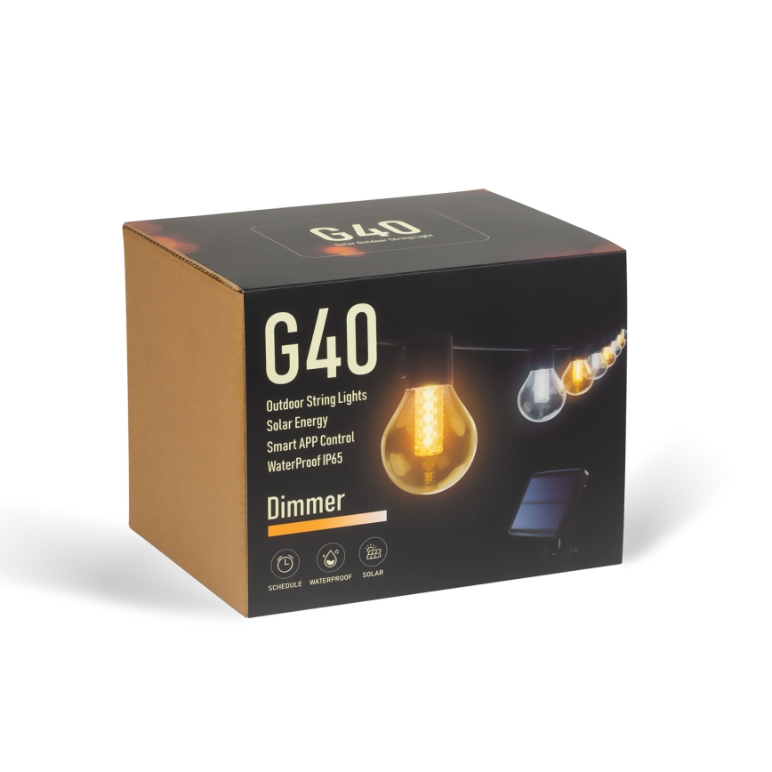 Catena solare dimmerabile a LED 15xLED/1,5W/3,7/5V 2700-10000K 2200 mAh 9 m IP65 nera + telecomando