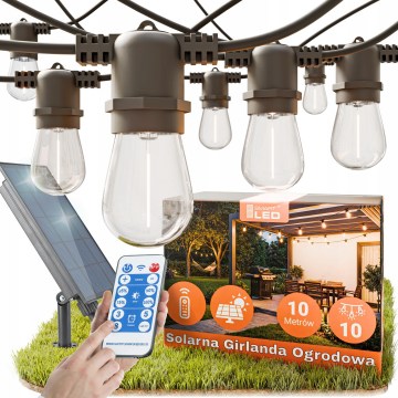 Catena luminosa solare LED dimmerabile 10xE27/0,3W/3/5V USB 2400 mAh 10,62 m IP65 nero + telecomando