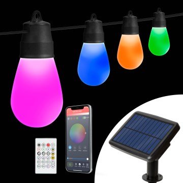 Catena luminosa solare LED RGBIC dimmerabile 15xLED/1,3W/3,7/5V 2200 mAh 8 m IP65 nero + telecomando